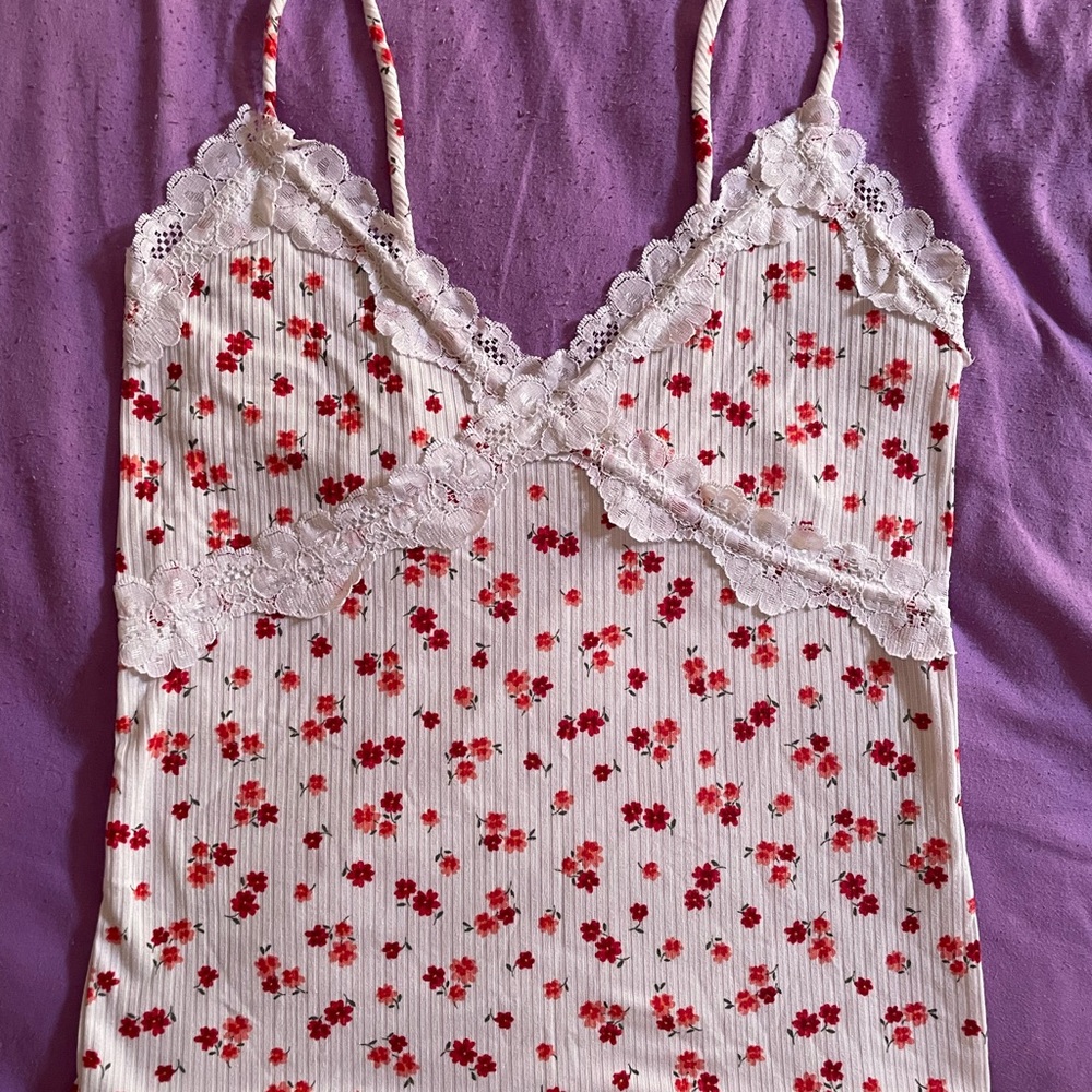 Floral Lace Trim Tank Top
